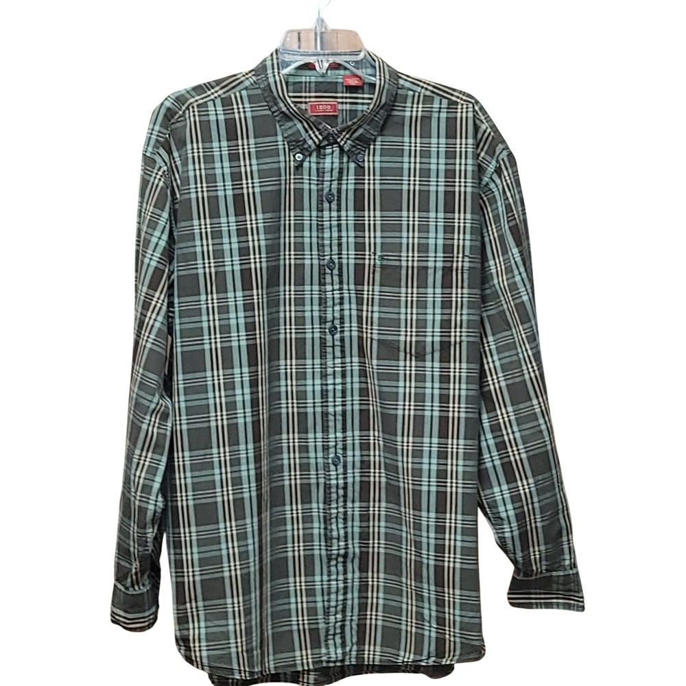 Izod Vintage Wash Mne's‎ Long sleeve Button down Paid Shirt Sz XXL Office Preppy